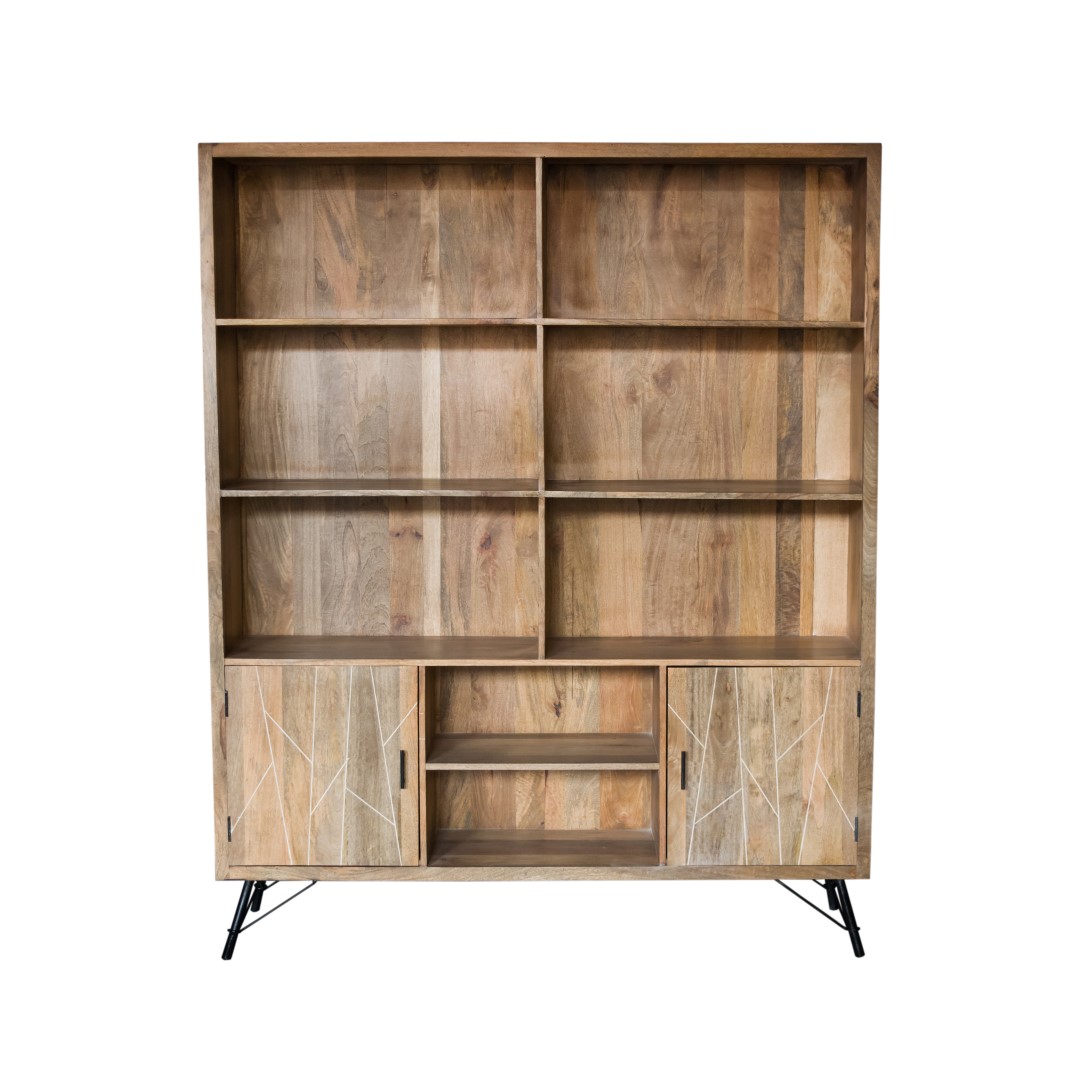17" X 68" X 82" Natural Tones Iron Wood Large Bookshelf