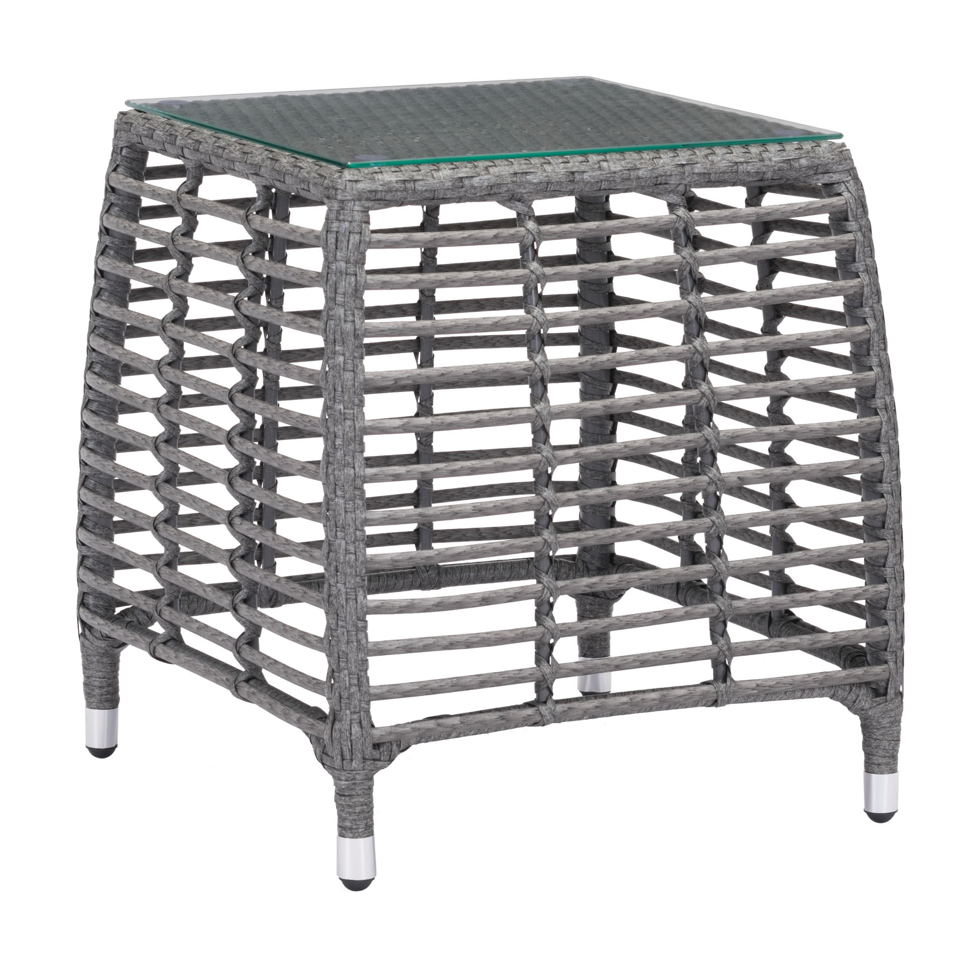 20" x 20" x 22" Gray & Beige, Tempered Glass, Aluminum Frame, Synthetic Weave, Beach Side Table