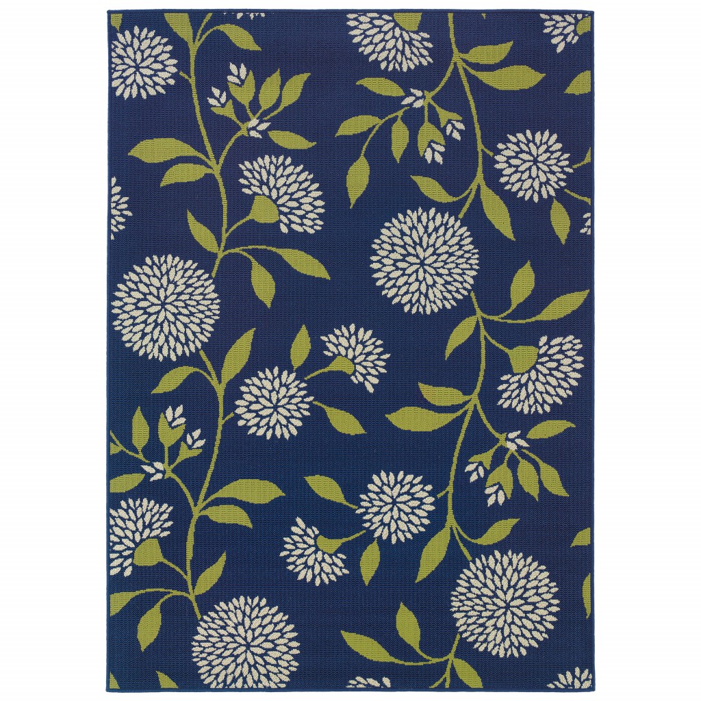 6' x 9' Indigo and Lime Green Floral Indoor or Outdoor Area Rug