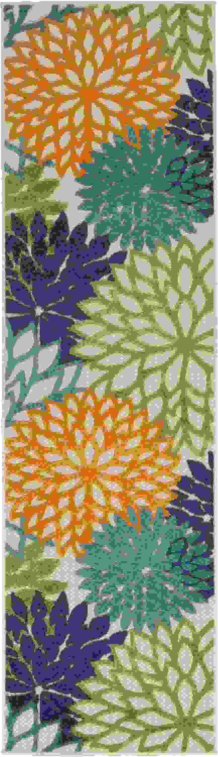 2 x 12 Multicolor Floral Indoor Outdoor Runner Rug