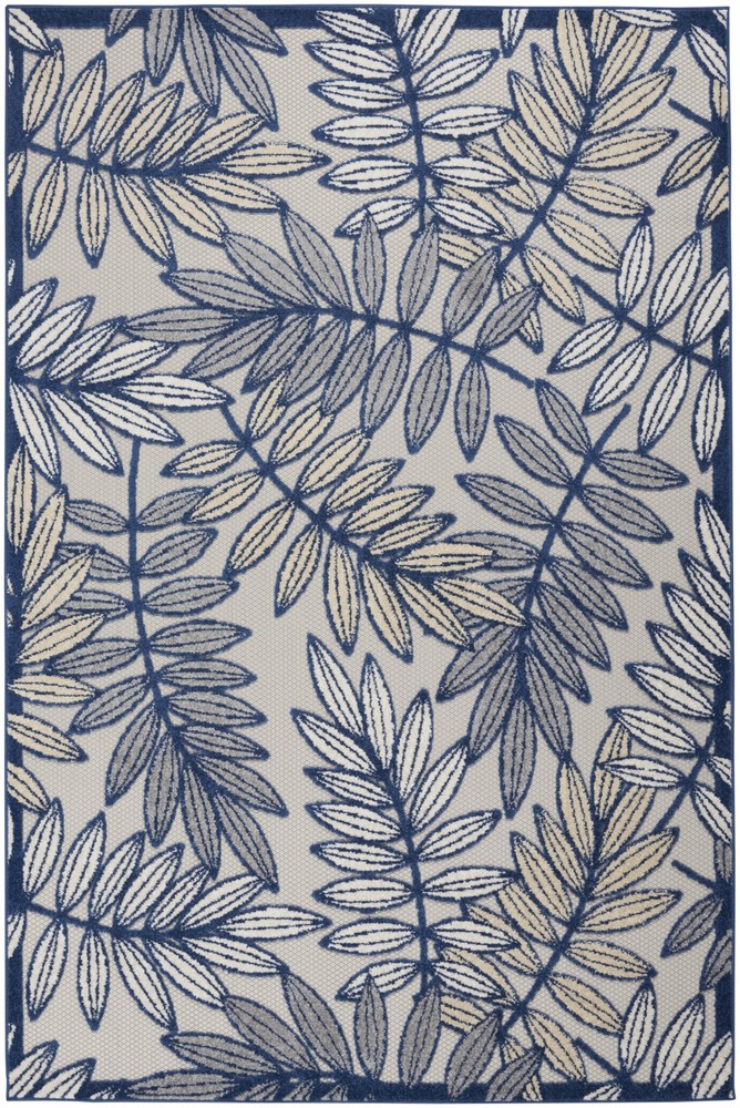 4 x 6' Ivory and Navy Leaves Indoor Outdoor Area Rug