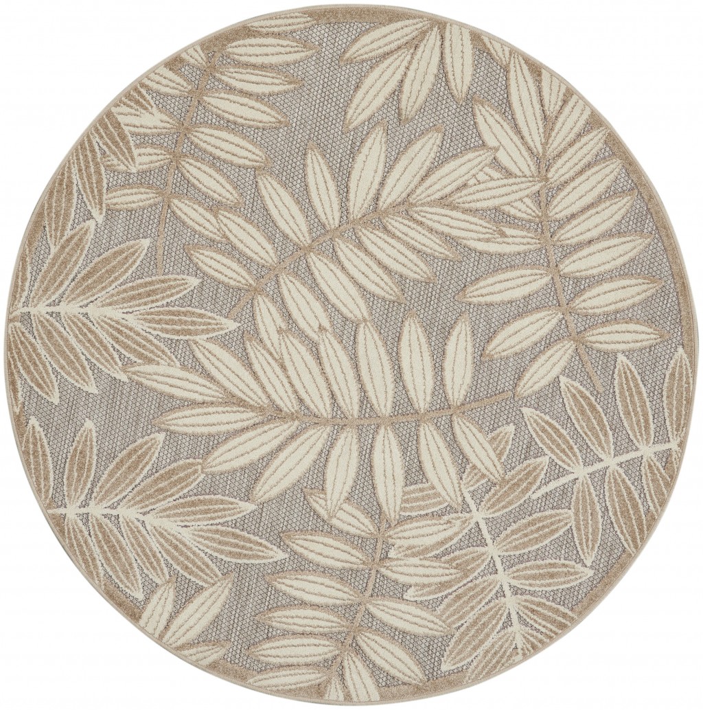 4 Round Natural Leaves Indoor Outdoor Area Rug