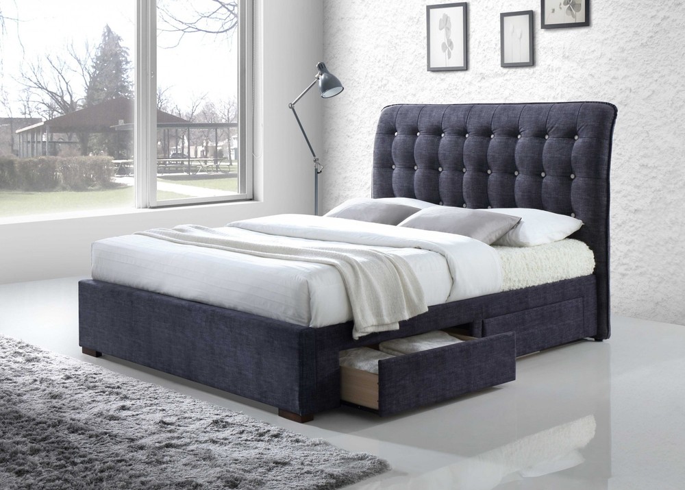 87" X 83" X 47" Dark Gray Fabric King Bed With Storage