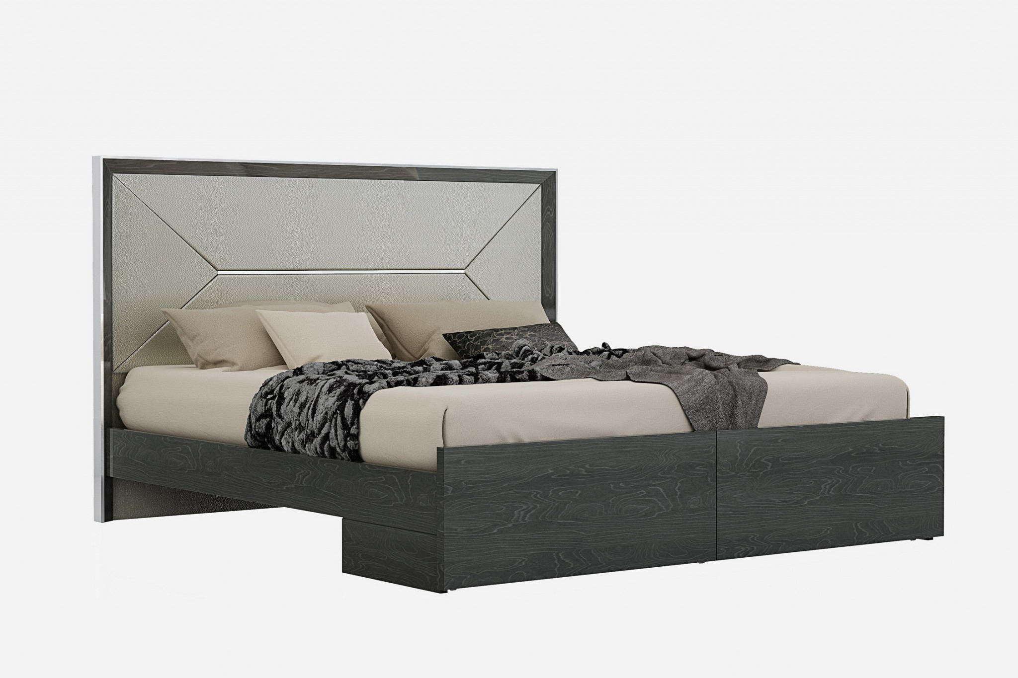 76" X 80" X 51" Grey Faux Leather King Bed