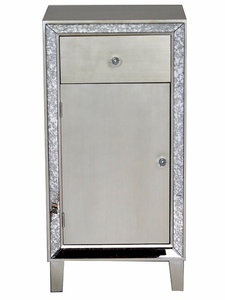 17.7" X 13" X 35.8" Brown MDF Wood Mirrored Glass Accent Cabinet with a Drawer and Door