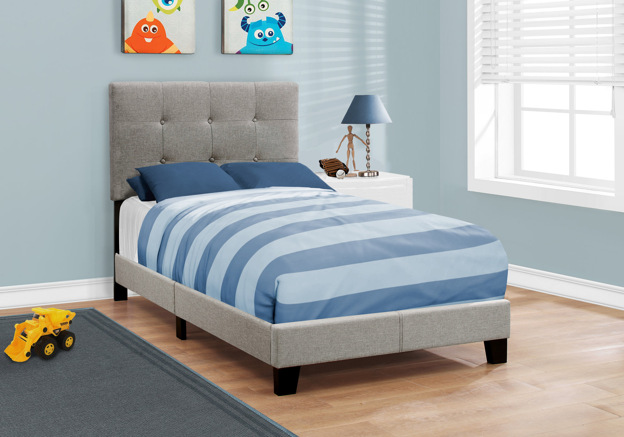 45.75" Solid Wood MDF Foam and Linen Twin Size Bed