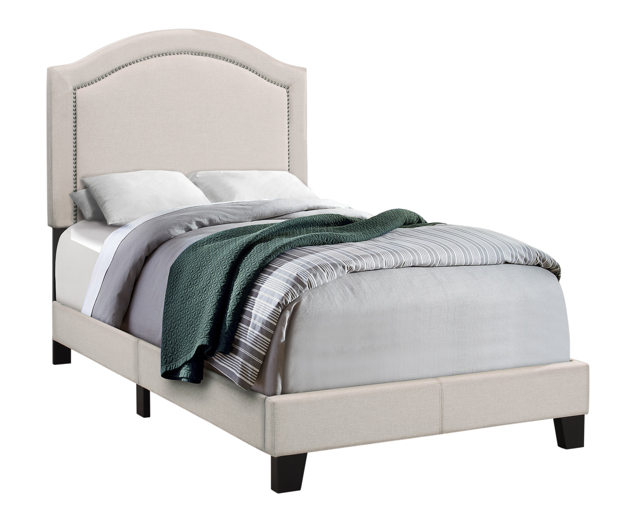 43" x 80.25" x 51.5" Beige Foam Solid Wood Linen Twin Size Bed