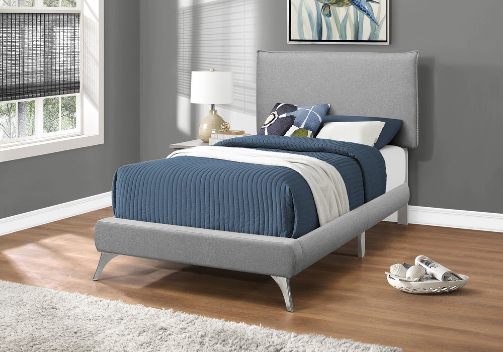 47.25" Solid Wood MDF Foam and Linen Twin Sized Bed with Chrome Legs