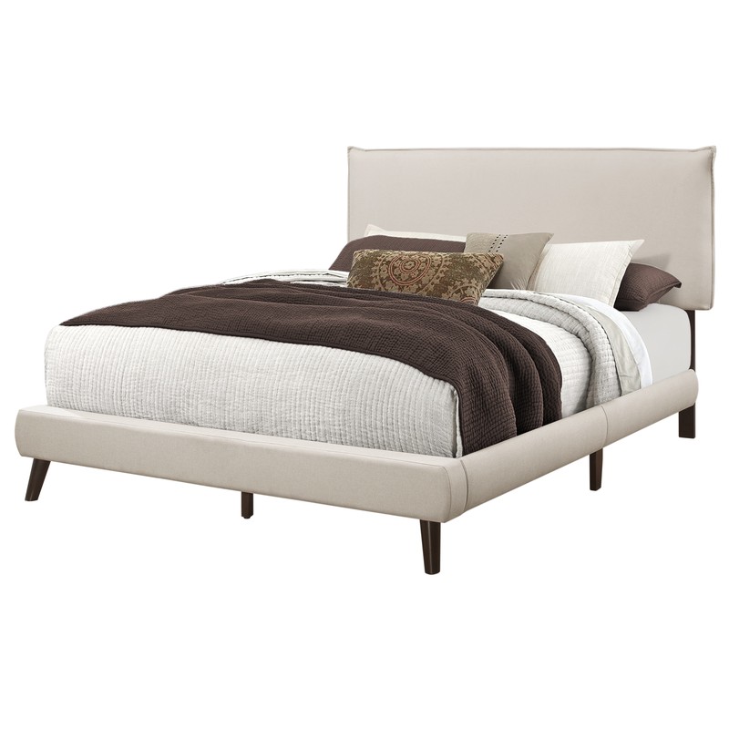 70.25" x 87.25" x 47.25" Beige Foam Solid Wood Linen Queen Size Bed