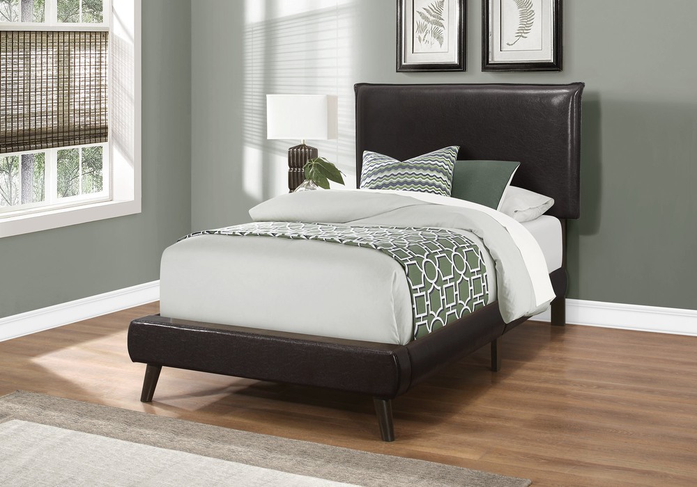 47.25" Brown Solid Wood MDF Foam and Linen Twin Sized Bed with Wood Legs