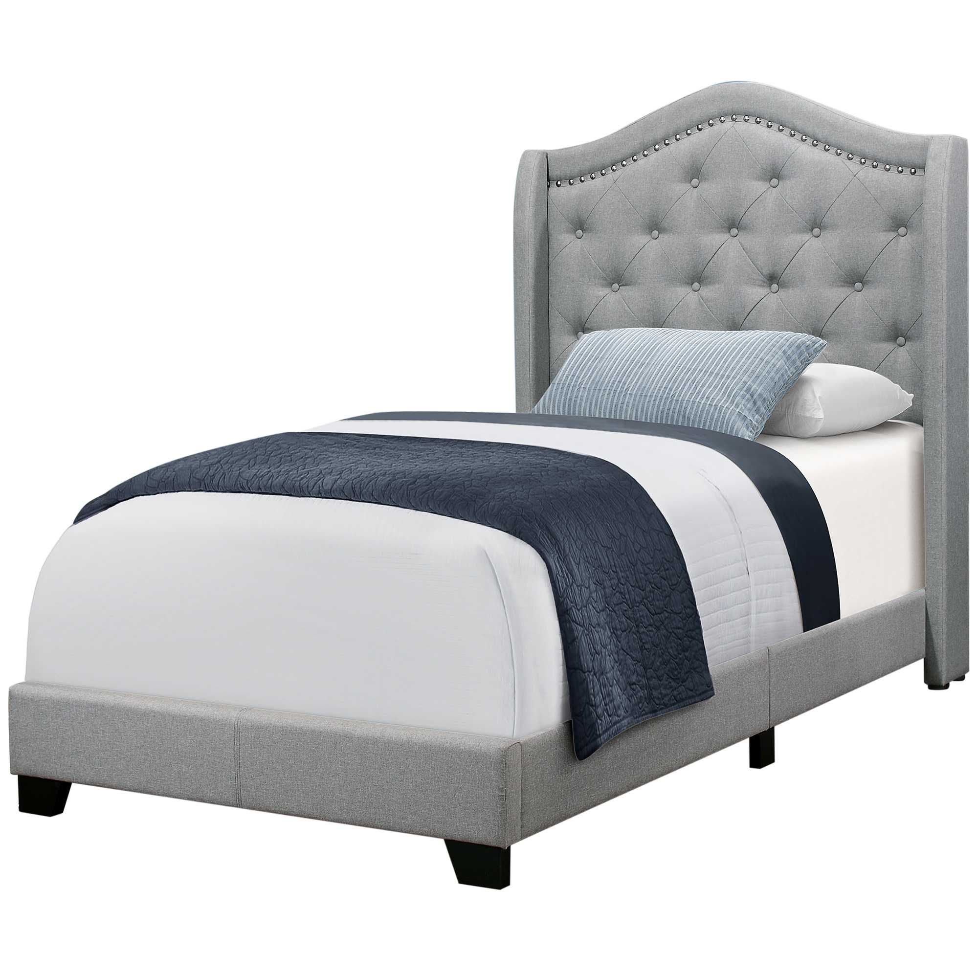 45.75" x 82.75" x 56.5" Grey Foam Solid Wood Linen Twin Size Bed With A Chrome Trim