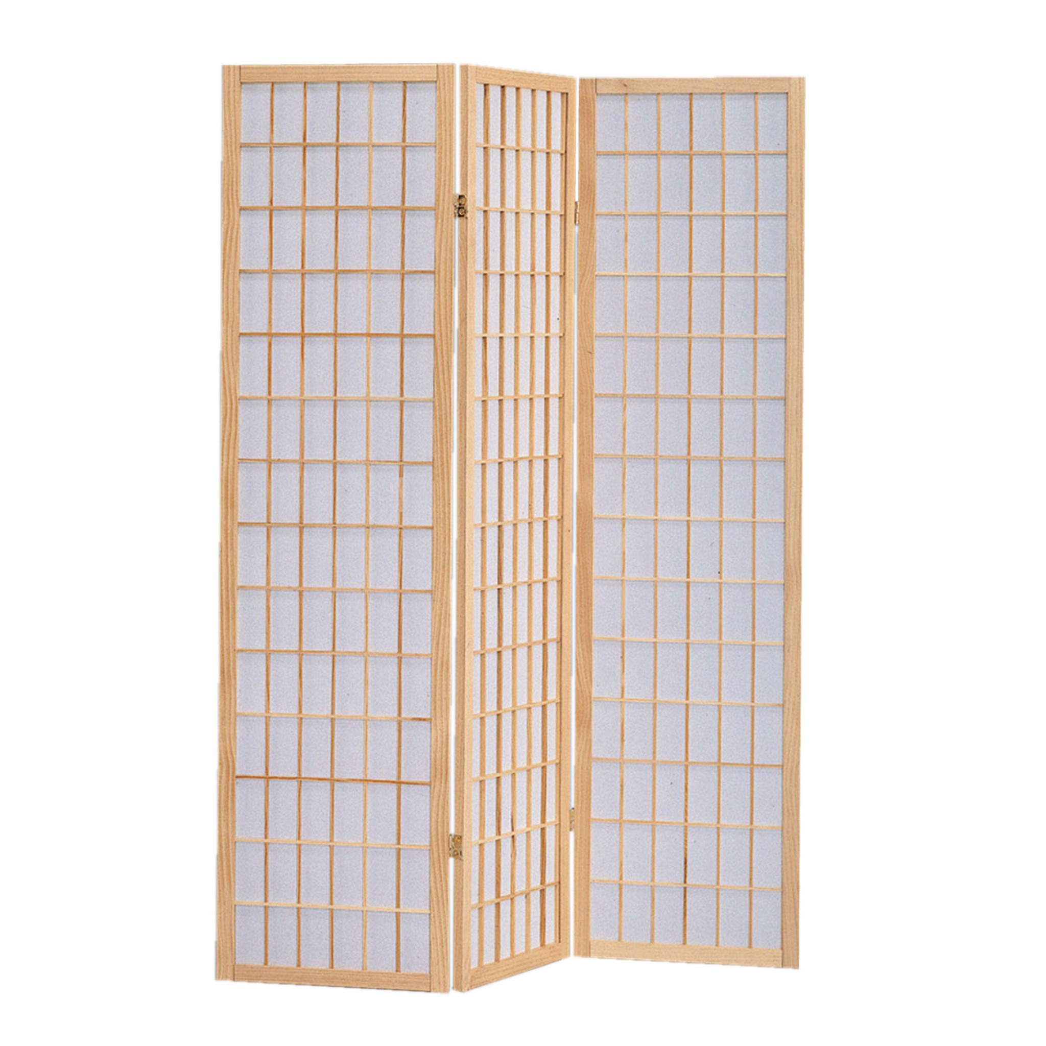 51" x 1" x 70" Natural Brown Shoji And Wood 3 Panel Screen