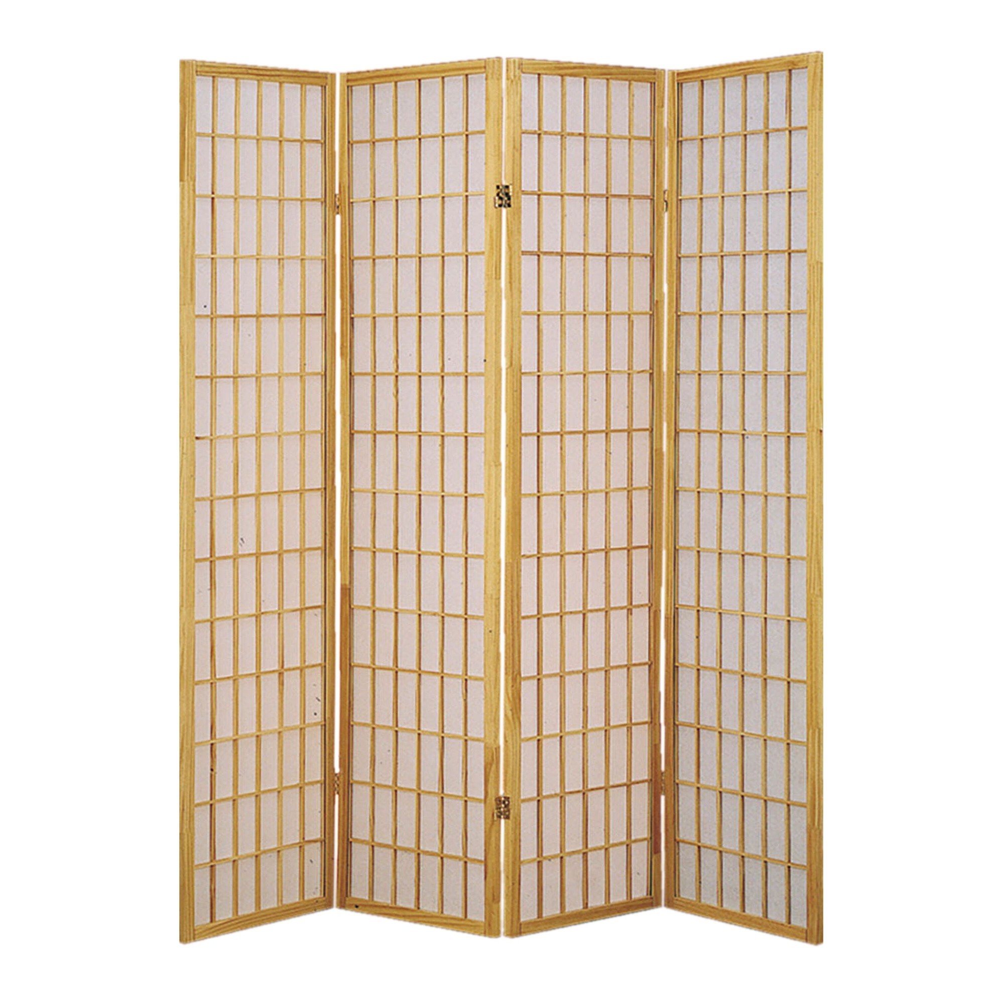 68" x 1" x 70" Natural And Brown Shoji And Wood 4 Panel Screen