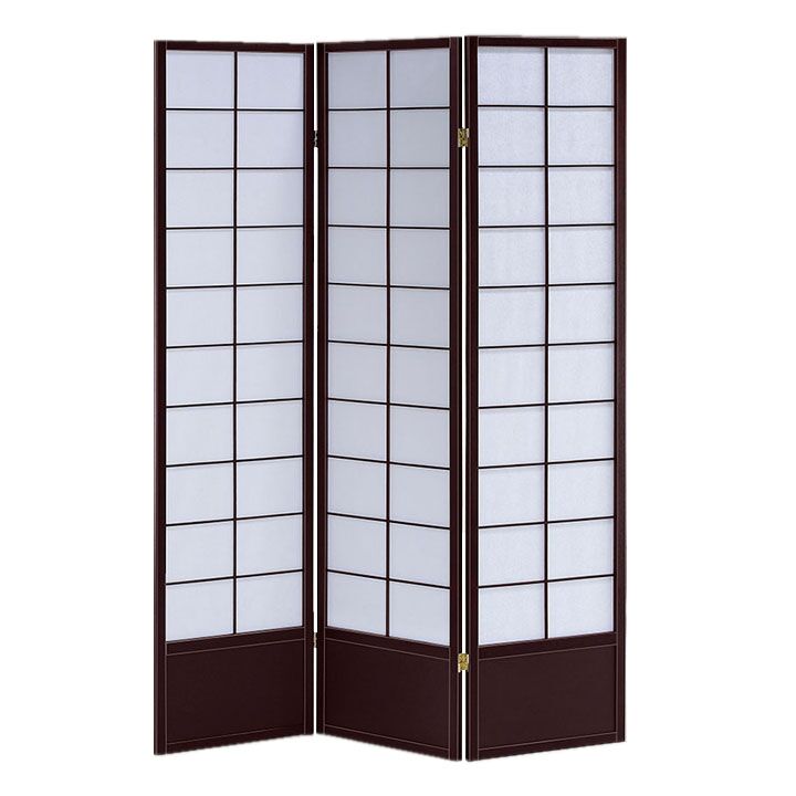 51" x 1" x 70" Black Shoji And Wood 3 Panel Screen