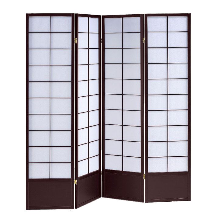68" x 1" x 70" Black Shoji And Wood 4 Panel Screen