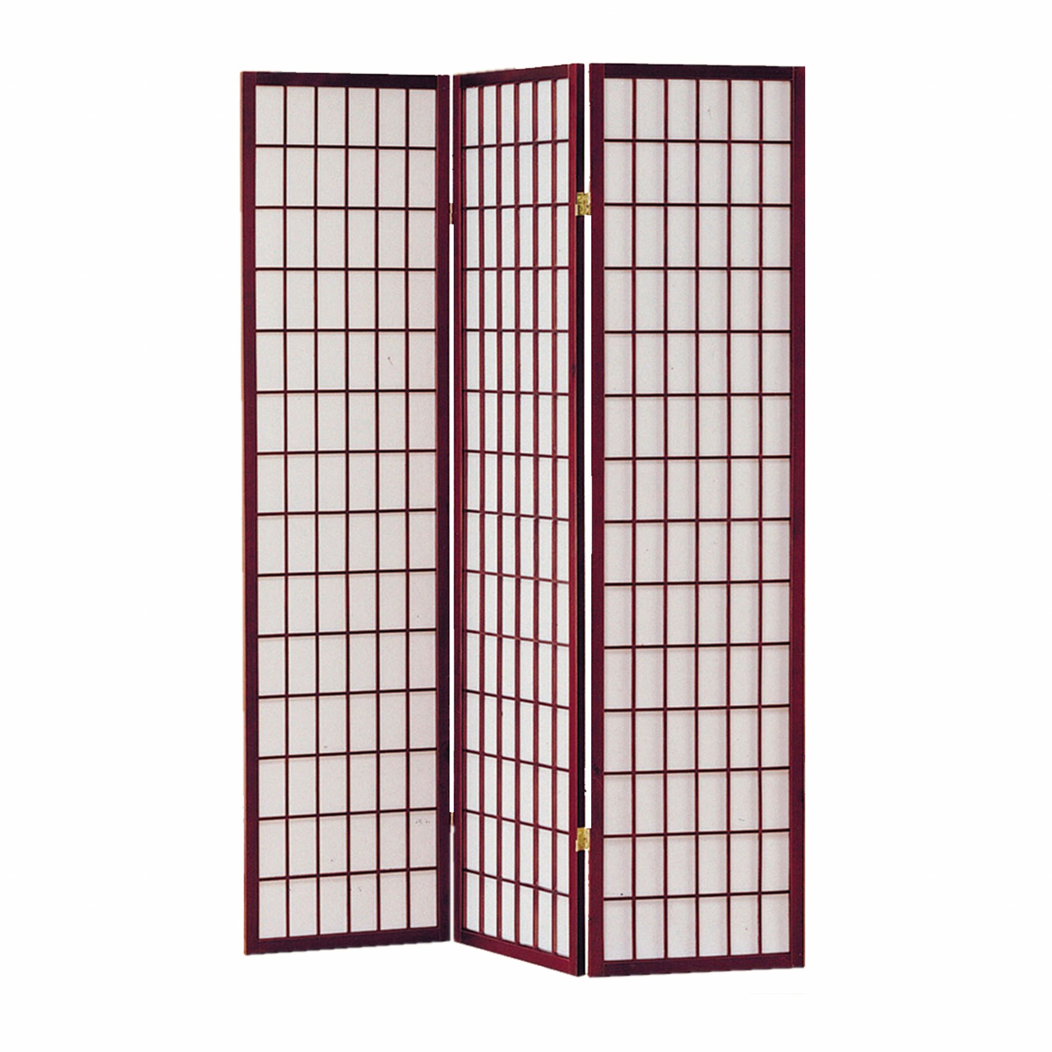 51" x 1" x 70" Cherry Brown Shoji And Wood 3 Panel Screen