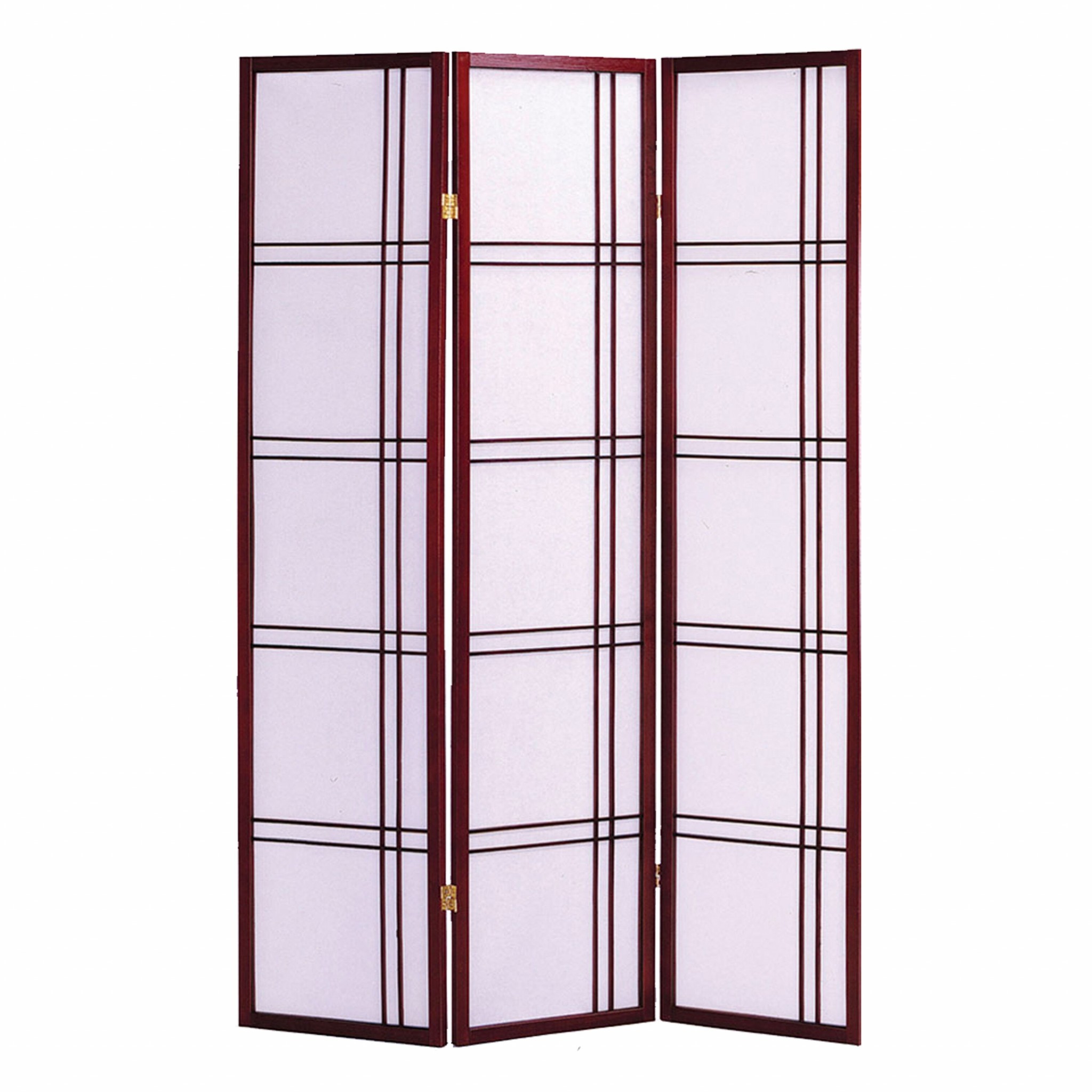 51" x 1" x 70" Traditional Cherry Brown Shoji And Wood 3 Panel Screen