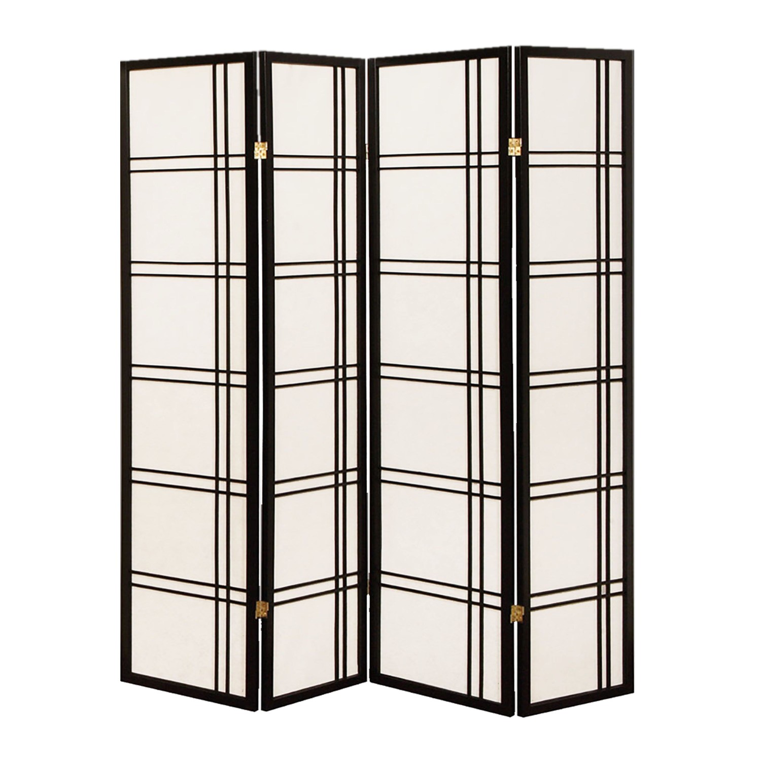 68" x 1" x 70" Traditional Black Shoji And Wood 4 Panel Screen