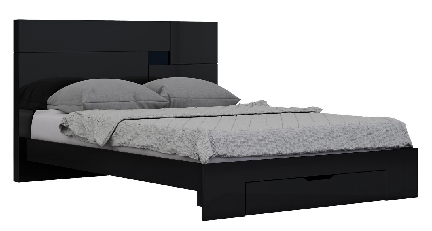 72'' X 85'' X 43'' Modern California King Black High Gloss Bed