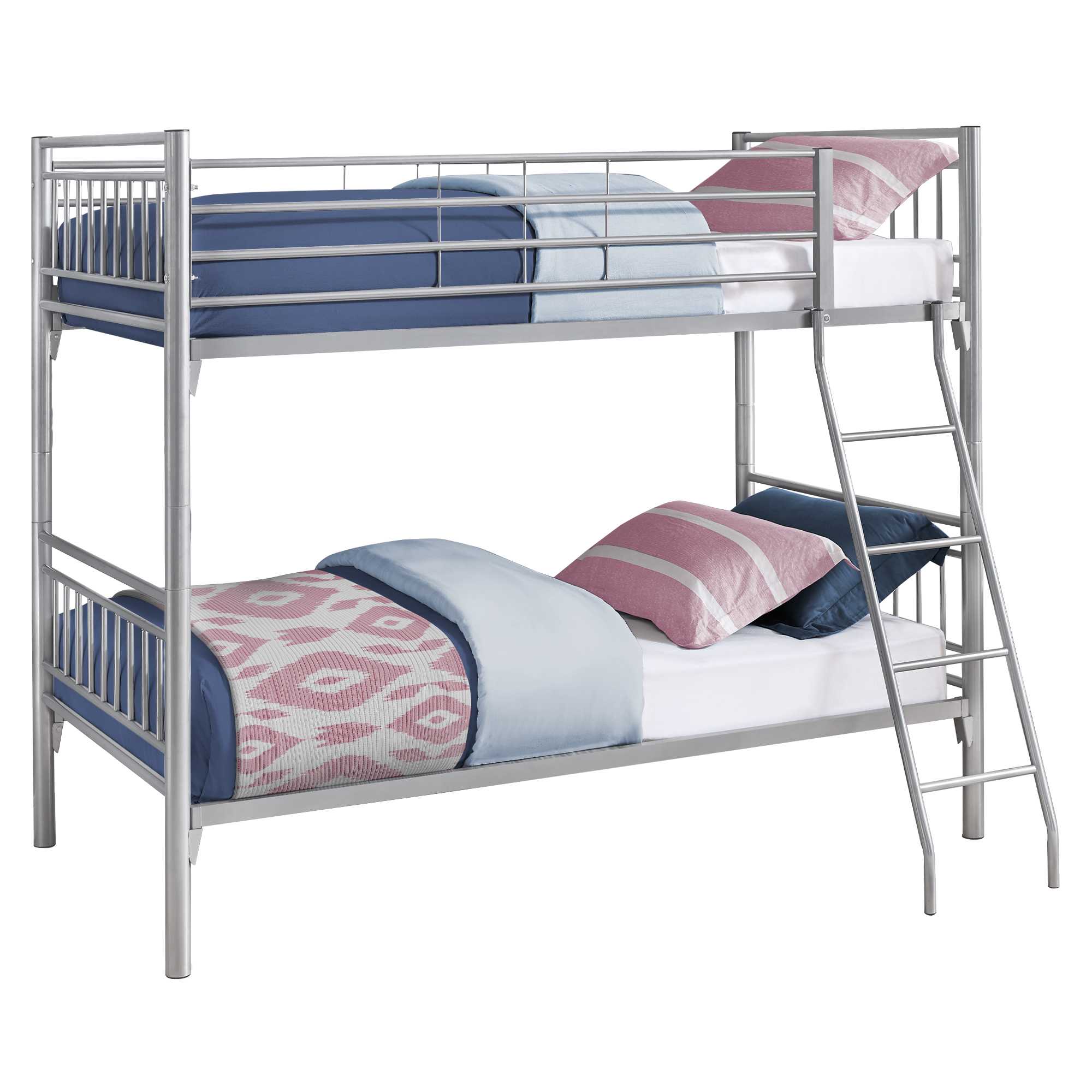 56.75" x 78.5" x 65.75" Silver Metal Detachable Bunk Bed Twin Size