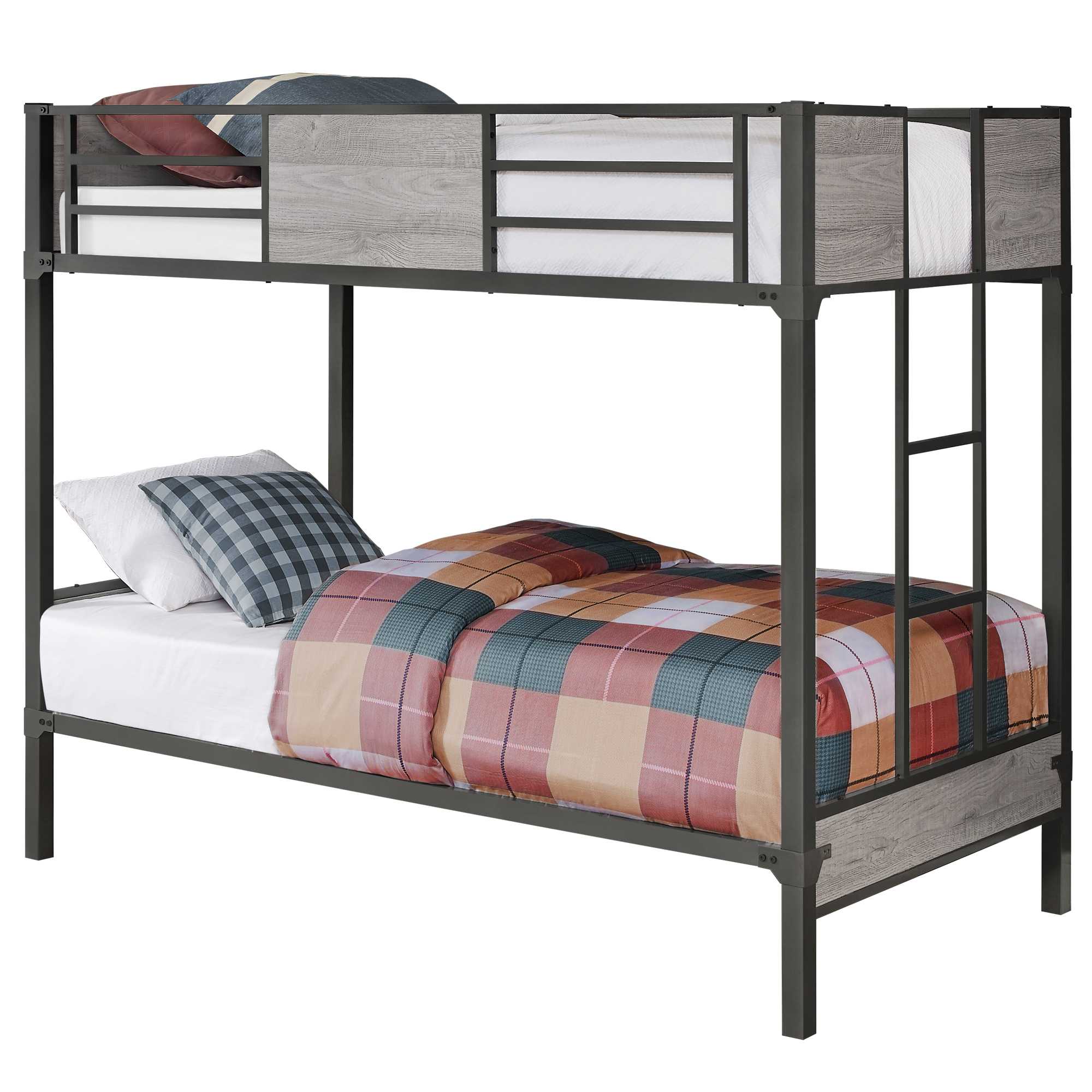 41" x 78.5" x 64.5" GreyDark Grey Metal Bunk Bed Twin Size