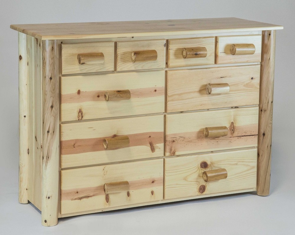 Natural Clear Finish Wood Ten Drawer Dresser