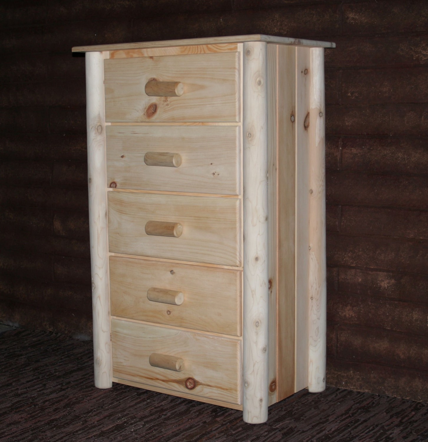 Natural Unfinished Wood Five Drawer Dresser