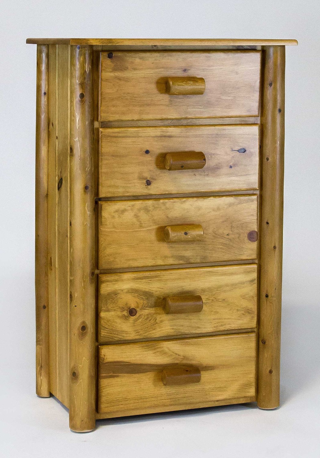 Natural Light Honey Finish Wood Five Drawer Dresser