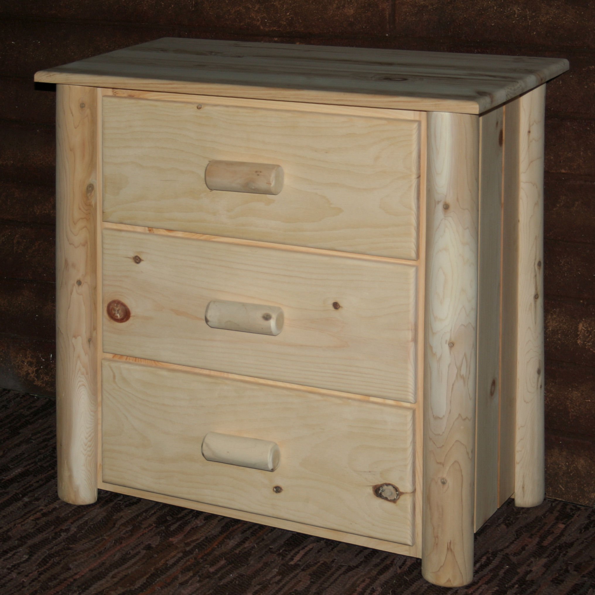 Natural Light Honey Finish Wood Three Drawer Dresser