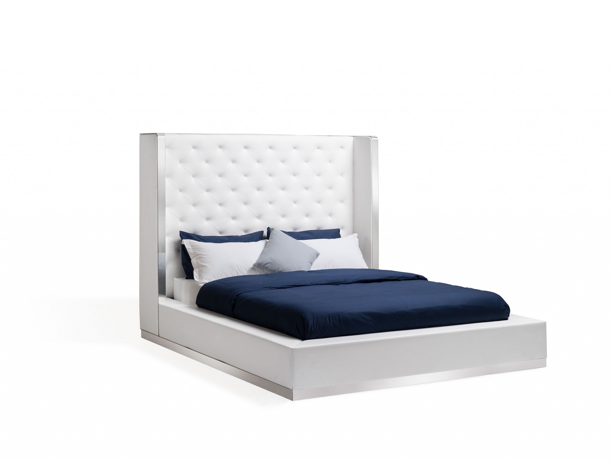 75" X 91" X 60" White Stainless Steel Queen Bed