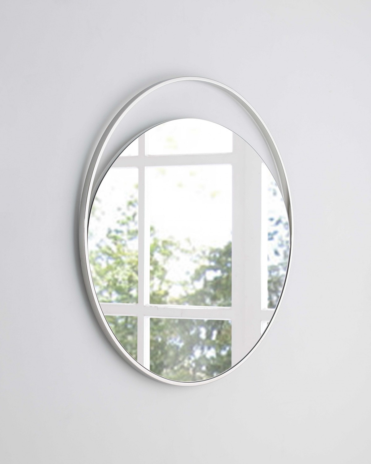 40" X 1.5" X White Glass Large Round Mirror