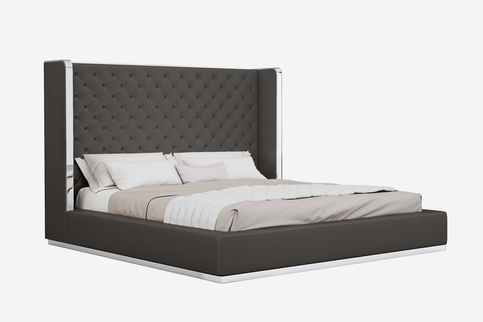 60" X 91" X 91" Dark Gray Faux Leather Bed King