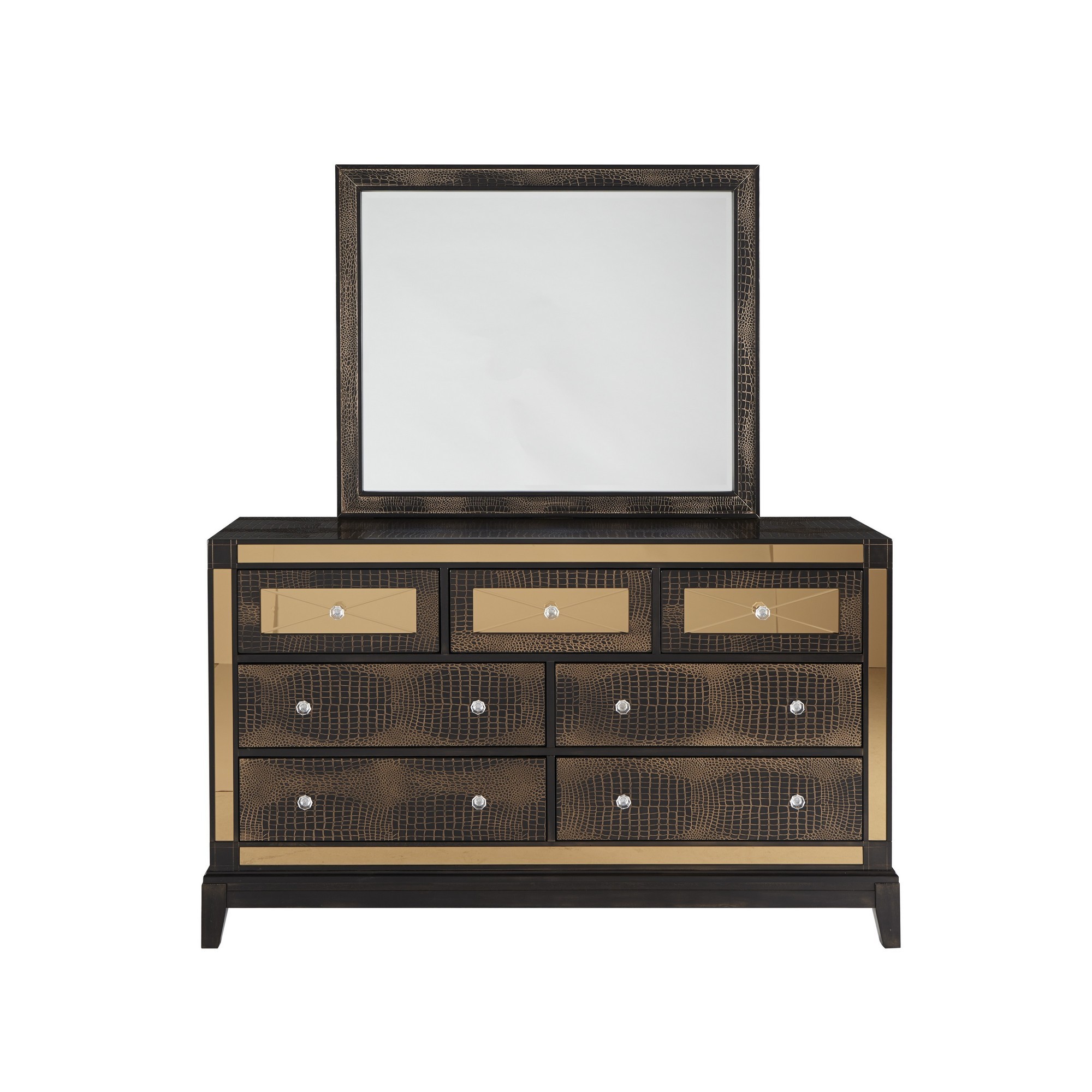Chocolate Dresser with 7 Drawer Mirrored Accent