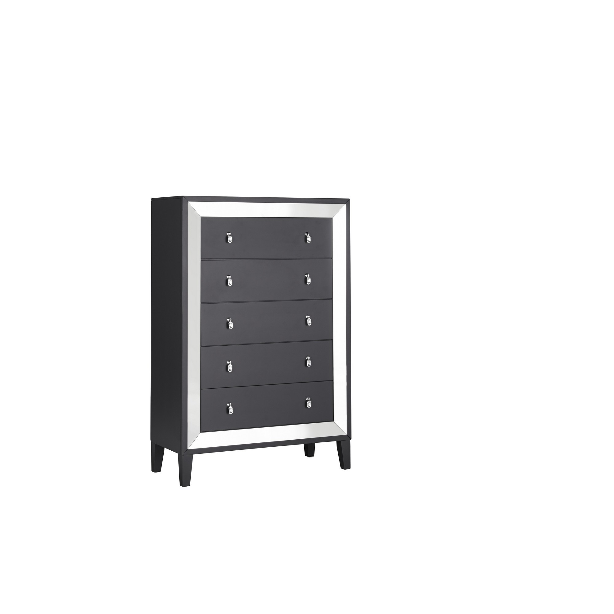 Luxurious Black Tone Chest with Elegant Trim Mirror Accent 5 Drawers