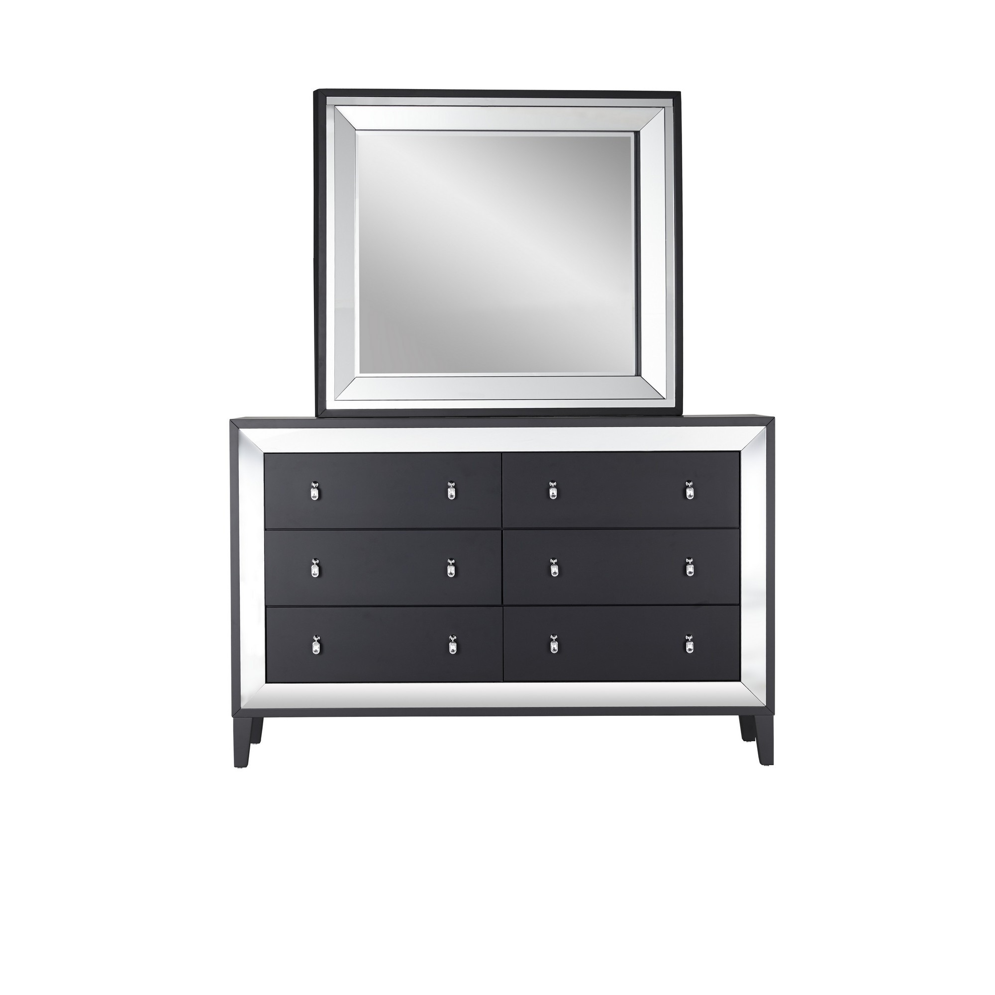 Luxurious Black Tone Dresser with Elegant Trim Mirror Accent 6 Drawers