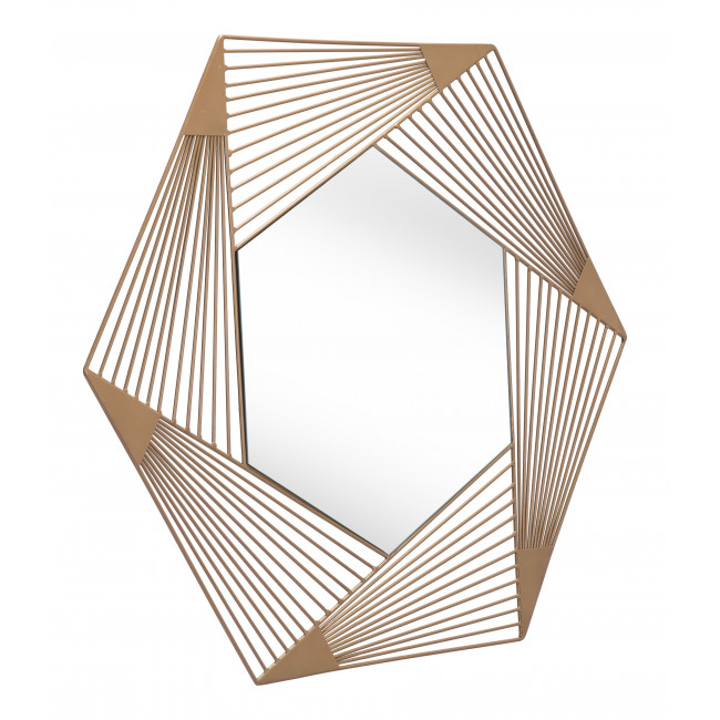 Octagonal Lines Gold Finish Wall Mirror