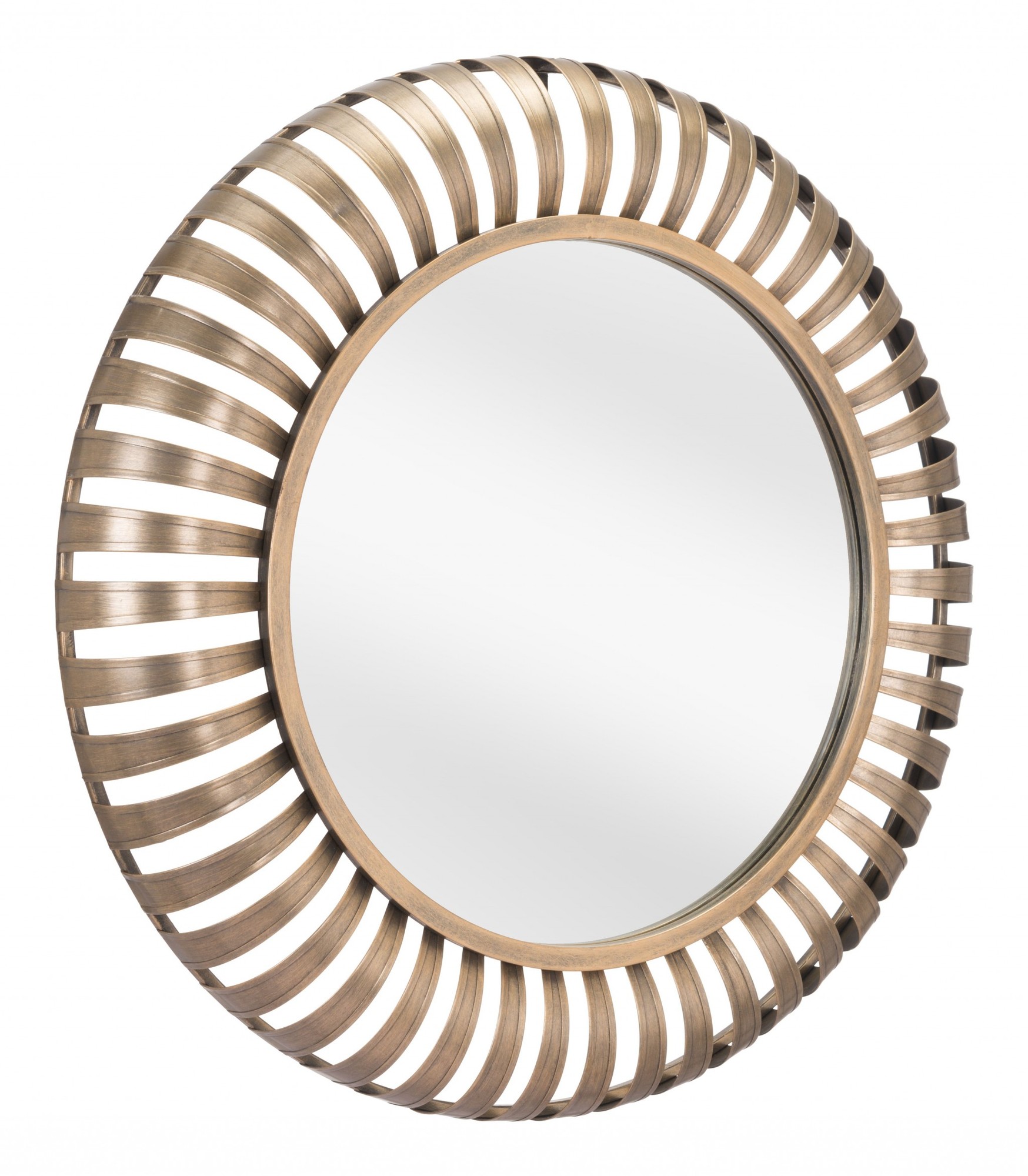 Dull Gold Striped Round Mirror