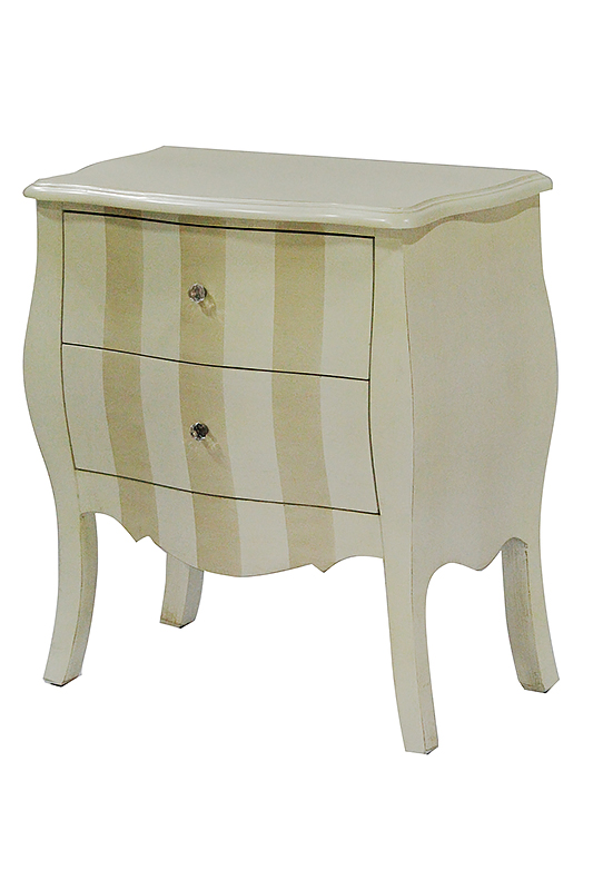 28.5" X 15" X 30.25" Beige And Cream Stripe MDF Wood Bombay Cabinet with Cream Striped Doors