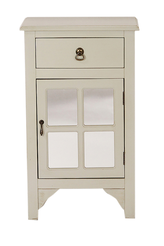 18" X 13" X 30" Light Sage MDF Wood Mirrored Glass Cabinet with a Drawer and a Door