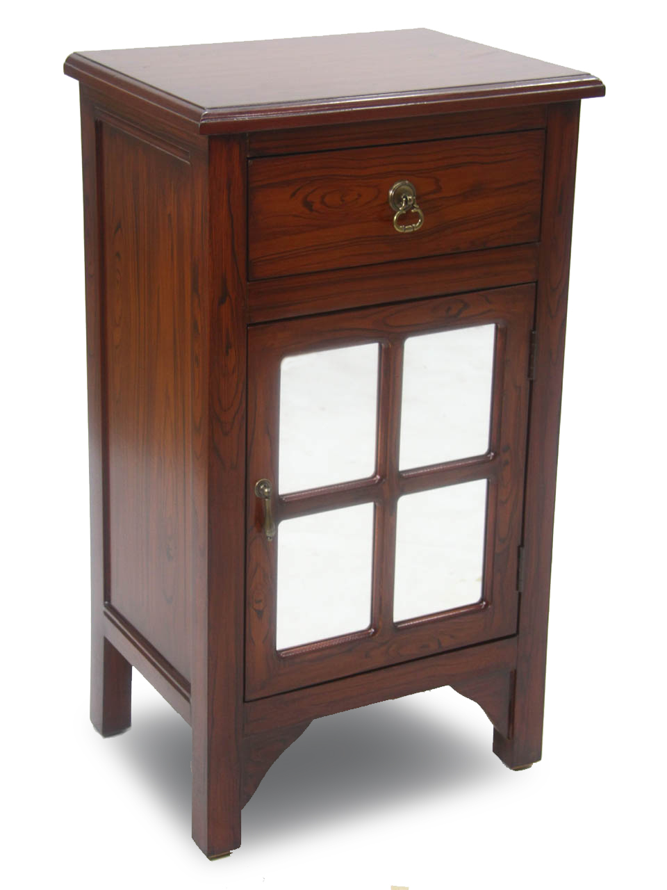 18" X 13" X 30" Mahogany Veneer MDF Wood Mirrored Glass Cabinet with a Drawer and a Door