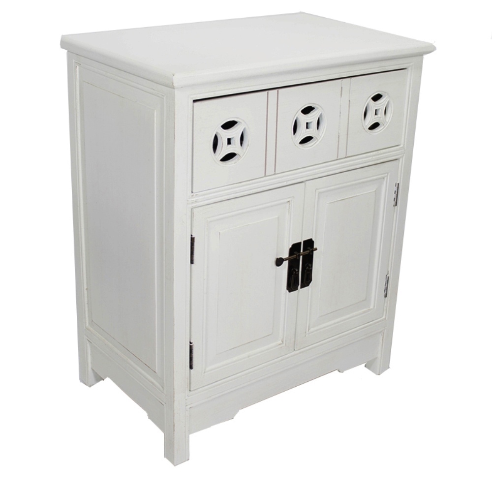 24" X 15" X 30" Antique White MDF Wood Sideboard with a Drawer Doors and Circle Link Cutouts