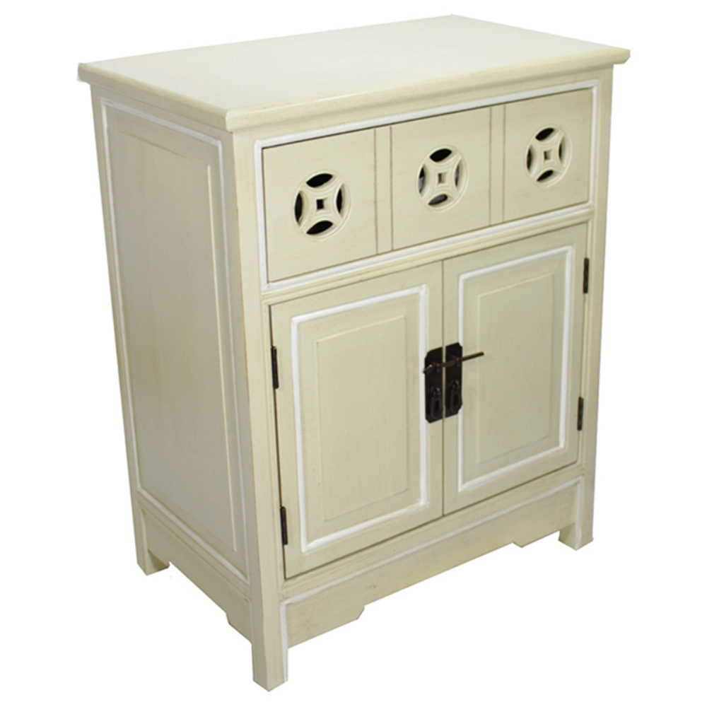 24" X 15" X 30" Beige MDF Wood Sideboard with a Drawer Doors and Circle Link Cutouts