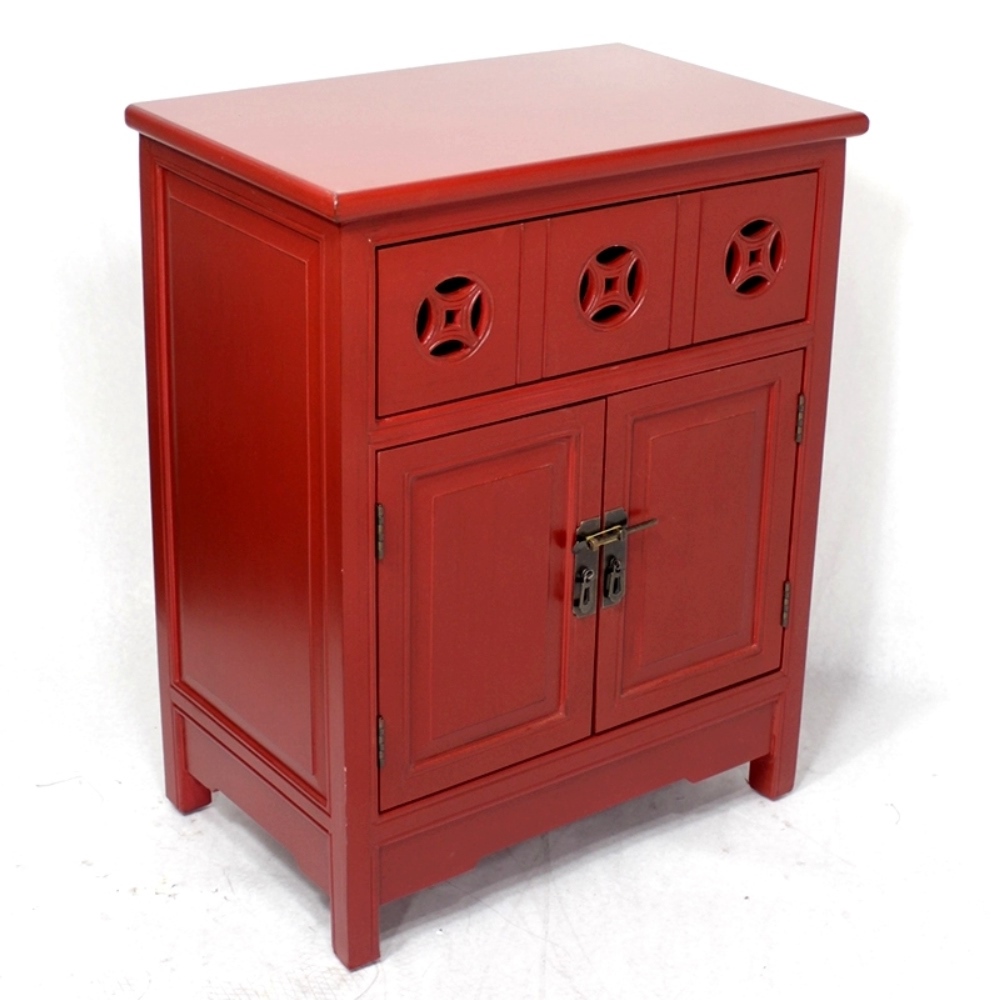 24" X 15" X 30" Red MDF Wood Sideboard with a Drawer Doors and Circle Link Cutouts