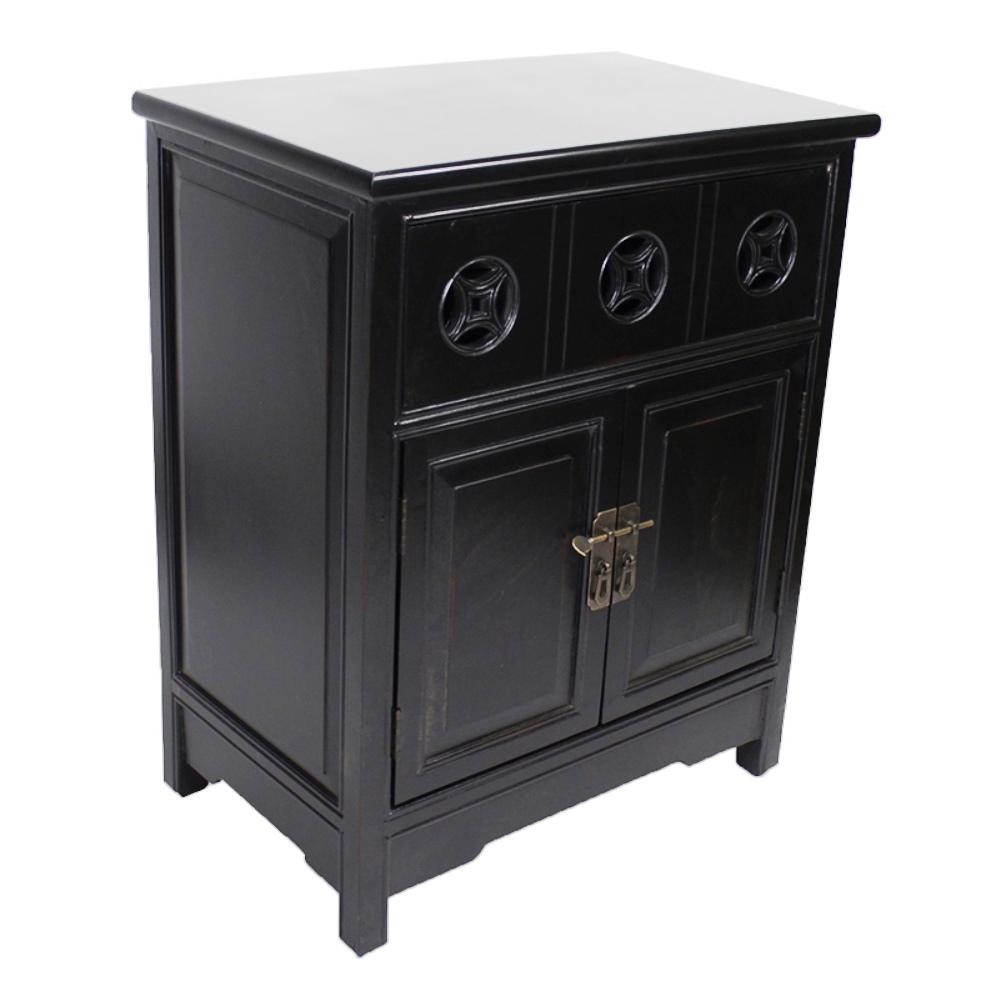 24" X 15" X 30" Black MDF Wood Sideboard with a Drawer Doors and Circle Link Cutouts