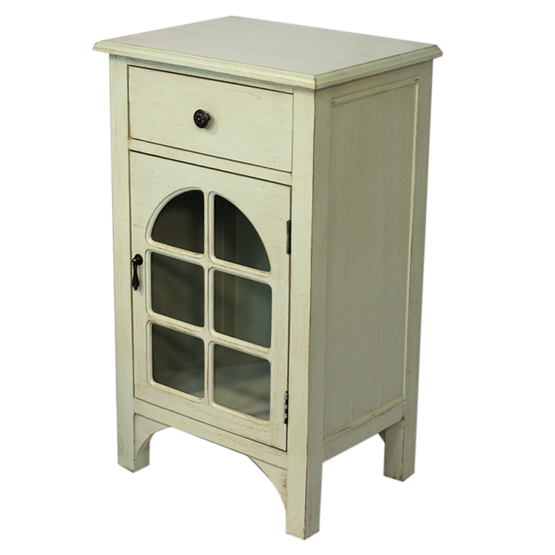 18" X 13" X 30" Light Sage MDF Wood Clear Glass Accent Cabinet with a Drawer and Front Arch Door