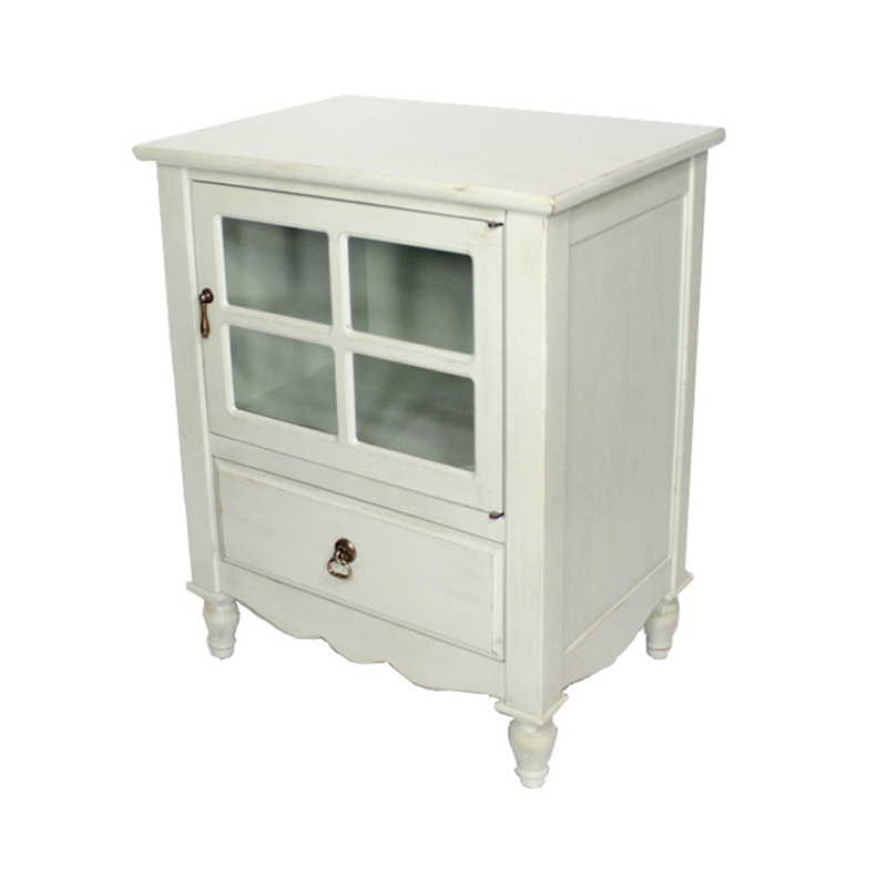 22.5" X 16" X 28" Light Sage MDF Wood Clear Glass Accent Cabinet with a Drawer and Door and Paned Inserts