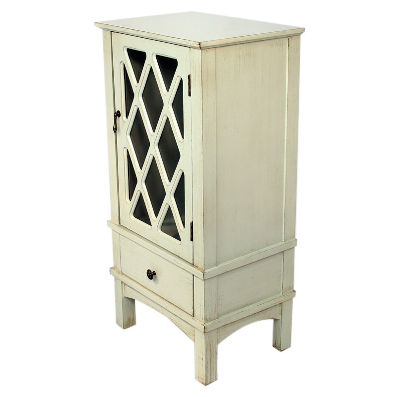 18" X 13" X 36" Light Sage MDF Wood Clear Glass Accent Cabinet with a Door and a Drawer