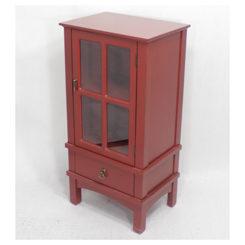 18" X 13" X 36" Red MDF Wood Clear Glass Storage Organizer with Drawer