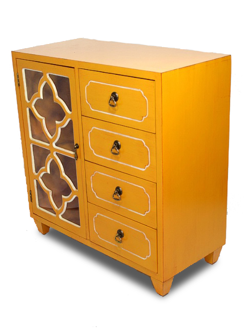 29.5" X 14" X 30.75" Orange MDF Wood Clear Glass Sideboard with a Door and Drawers
