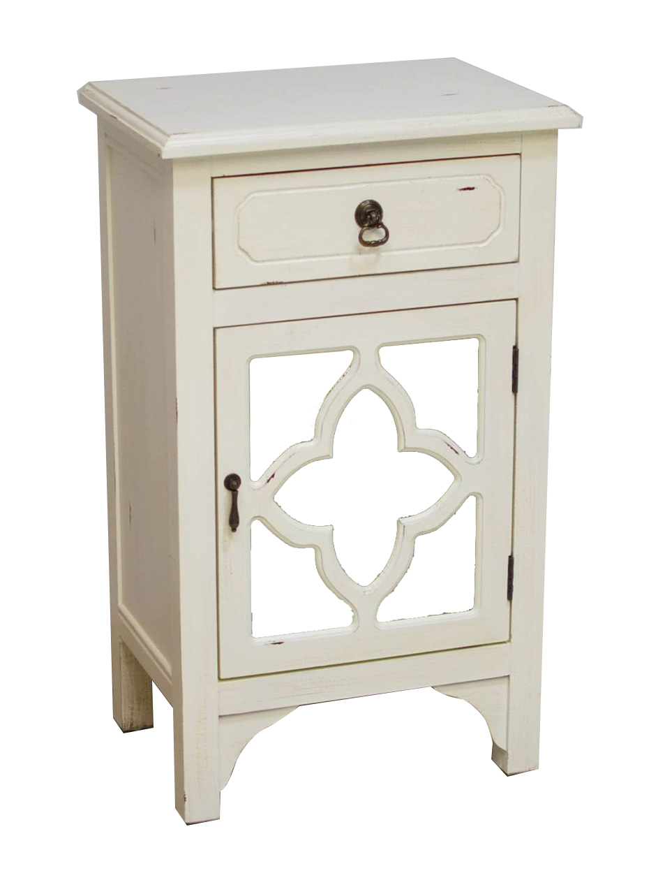 18" X 13" X 30" Antique White MDF Wood Mirrored Glass Cabinet with a Drawer and a Door